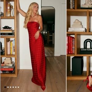 NWT SMYM TAYLOR TUBE DRESS RED CHECKERBOARD SATIN